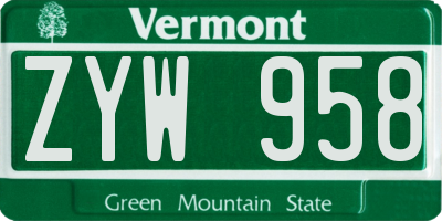 VT license plate ZYW958