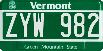 VT license plate ZYW982