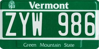 VT license plate ZYW986