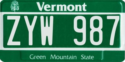 VT license plate ZYW987