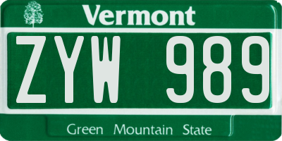VT license plate ZYW989