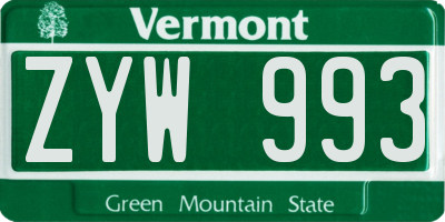 VT license plate ZYW993