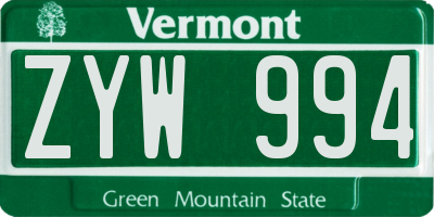 VT license plate ZYW994