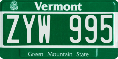 VT license plate ZYW995