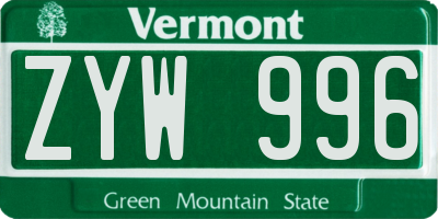 VT license plate ZYW996