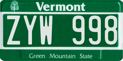 VT license plate ZYW998