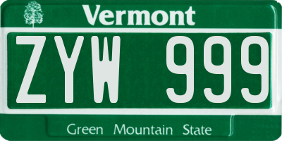 VT license plate ZYW999