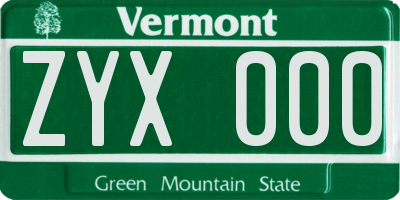 VT license plate ZYX000