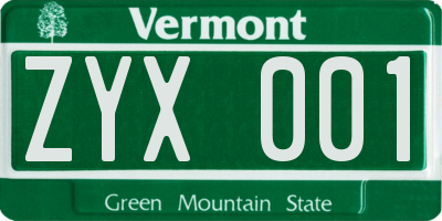 VT license plate ZYX001