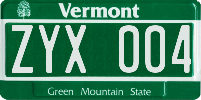 VT license plate ZYX004
