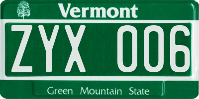 VT license plate ZYX006