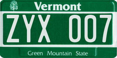 VT license plate ZYX007