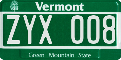 VT license plate ZYX008