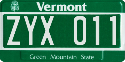 VT license plate ZYX011
