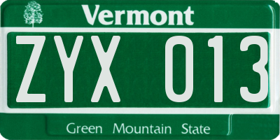 VT license plate ZYX013