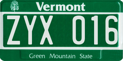 VT license plate ZYX016
