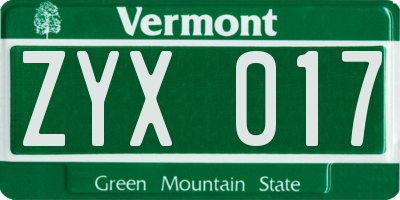 VT license plate ZYX017