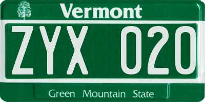 VT license plate ZYX020