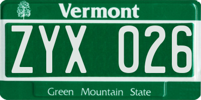 VT license plate ZYX026