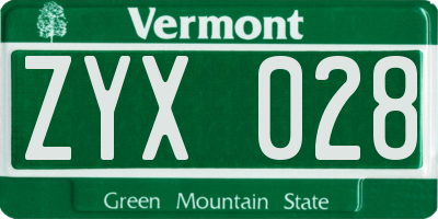 VT license plate ZYX028