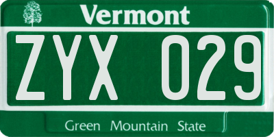 VT license plate ZYX029
