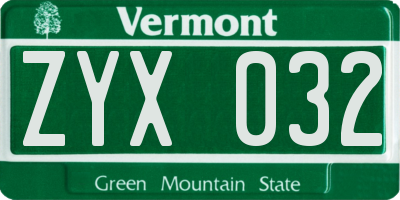 VT license plate ZYX032