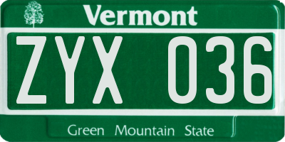 VT license plate ZYX036