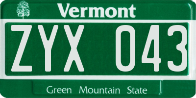 VT license plate ZYX043