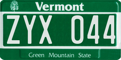 VT license plate ZYX044