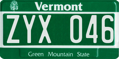 VT license plate ZYX046