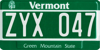 VT license plate ZYX047