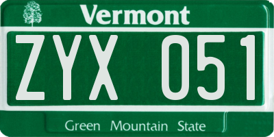 VT license plate ZYX051