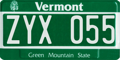 VT license plate ZYX055