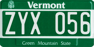 VT license plate ZYX056