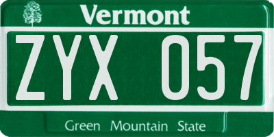 VT license plate ZYX057