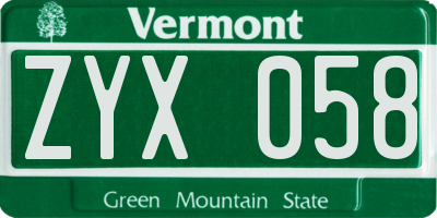 VT license plate ZYX058