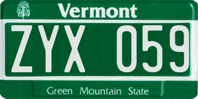 VT license plate ZYX059