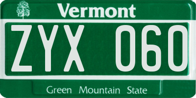 VT license plate ZYX060