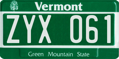 VT license plate ZYX061