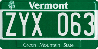 VT license plate ZYX063