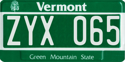 VT license plate ZYX065