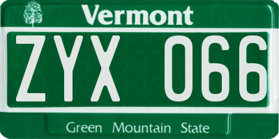 VT license plate ZYX066