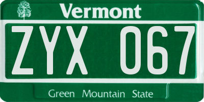 VT license plate ZYX067