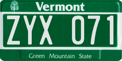 VT license plate ZYX071