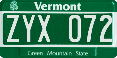 VT license plate ZYX072