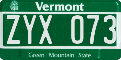 VT license plate ZYX073