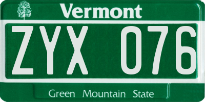 VT license plate ZYX076