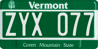 VT license plate ZYX077