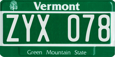 VT license plate ZYX078