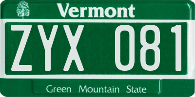VT license plate ZYX081